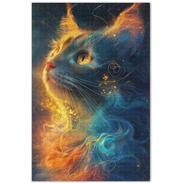Imagem de Fantastic Cat Kitten Puzzles adultos 1000 peças de arte floral animal presentes de quebra-cabeça únicos presentes engraçados de jogo de quebra-cabeça, 75 x 40 centímetros
