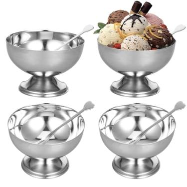Imagem de DEARMAMY 4 peças de copos de sobremesa de aço inoxidável, tigelas de lanche com pés para salada, sorvete, parfait, pudim, sunda e aperitivos 4. 32x4. 32x2. 111,8 cm