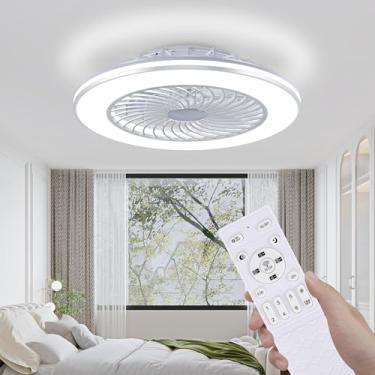 Imagem de HUMHOLD Ventiladores de teto de 61 cm com luzes e controle remoto, ventilador de teto de perfil baixo com 6 velocidades do vento e ajuste de luz em 3 cores para quarto, cozinha, sala de estar