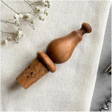 Imagem de Rolha de garrafa de vinho de madeira de oliveira, rolha de cortiça rústica natural