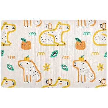 Imagem de TSENQUE Tapete personalizado de capivara com desenho animado de animais para ambientes internos fofos e hilários tapetes de entrada laváveis para casa tapetes impermeáveis 81 x 50 cm