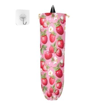 Imagem de Suporte de sacola de compras rosa de morango, organizador de sacolas plásticas de cozinha, protetor de saco para sacolas plásticas