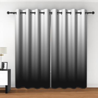 Imagem de Cortinas blackout pretas ombré para quarto, cinza, branco, gradiente, para sala de estar, cozinha, isolamento térmico, cortinas escurecidas com ilhós, cortinas de janela 106 x 163 cm, 2 painéis