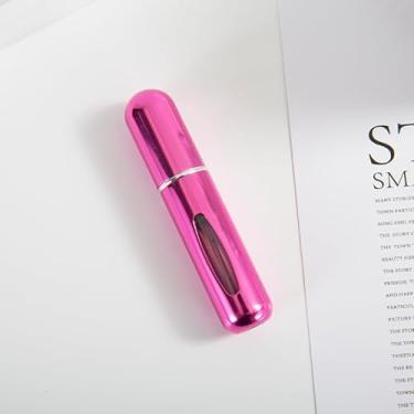 Imagem de Frasco de spray atomizador de perfume portátil de 5 ml, alumínio brilhante, autoescorvante recarregável para viagens, carro, retoques diários, vermelho rosa