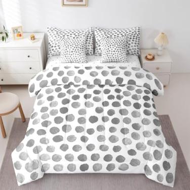 Imagem de Erosebridal Conjunto de edredom Queen minimalista de bolinhas cinza, boêmio, moderno, com lençol de cima e elástico, estética, 7 peças, grafite geométrico, abstrato, conjunto de edredom