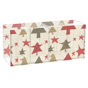 Imagem de TSENQUE Porta-canetas de acrílico colorido personalizado com estrelas de árvore de Natal para mesa, artesanato, lápis, pincel de maquiagem, organizador de escritório para mesa