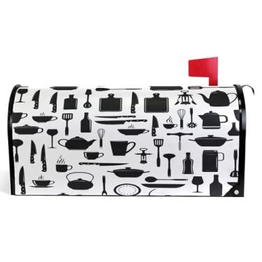 Imagem de Capas decorativas para caixa de correio magnética, caixa de correio, envoltórios de vinil, utensílios de cozinha, branco, preto, decoração moderna de caixa de correio, tamanho padrão, 52,6 x 45,8 cm