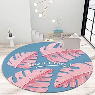 Imagem de Tapete redondo para quarto, tapetes de banheiro macios e fofos, rosa, antiderrapante, lavável, tapetes para entrada, sala de estar, berçário, D, diâmetro 120 cm