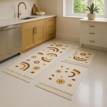 Imagem de Kit 3 Tapetes para Cozinha Algodão e Poliéster Passadeira Decorativa Macia Antiderrapante Uso Diário (Luxo Abstrato)