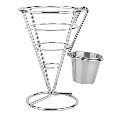 Imagem de GLOGLOW Suporte de Filtro/colher, Cesta de Exibição de Lanches Em Cone Com Estrutura de Ferro, 5,7 X 3,9 Polegadas, Estilo de Copo único Com Suporte para Copo de Molho, Revestimento de Batatas (Taça