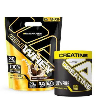 Imagem de Kit Gold Whey Adaptogen Concentrado 100% Refil 900g + Creatina Adaptog