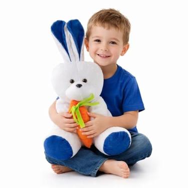 Imagem de Coelho de Pelúcia 48cm Grande com Cenoura Infantil Fofo Decoração Presente de Páscoa (Marinho)