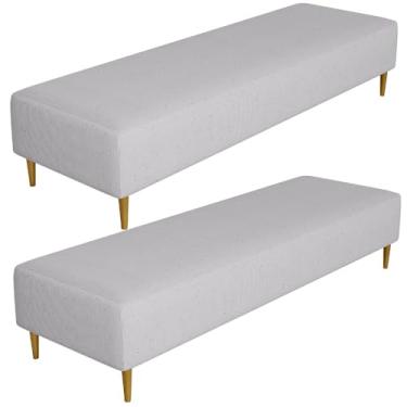 Imagem de Kit 02 Puffs Decorativo Sala de Estar Bali W01 Pés Palito 190x60cm Linho Cinza - Lyam Decor