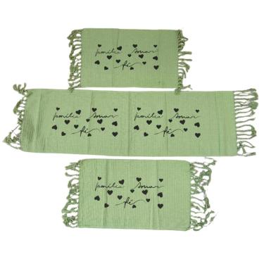Imagem de Kit Jogo De Passadeira Tapete De Cozinha Grande 3 Peças Estampado Com Nozinho Tecido Grosso Modelo Amor E Fé Verde Abaca
