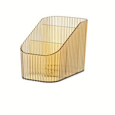 Imagem de Suporte de bandeja de maquiagem, organizador de bancada de banheiro, estojo de exibição de cosméticos, 3 divisórias para cuidados com a pele, perfume, pincel de maquiagem - laranja