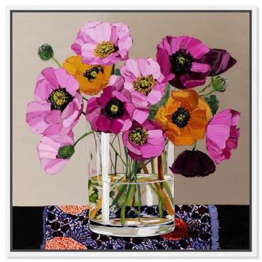 Imagem de Vaso de vidro I impressão em tela floral decoração de parede por Art Remedy, moldura branca, 61 x 61 cm