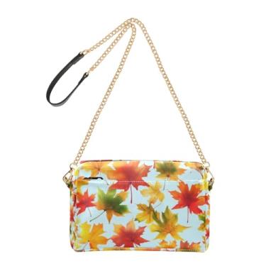 Imagem de Joitme Bolsa tiracolo feminina outono folhas de bordo vermelho bolsa para celular bolsa de couro PU bolsa de ombro alça de corrente