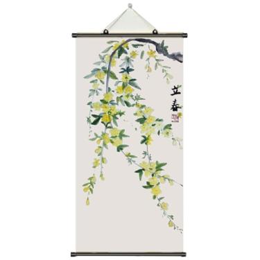 Imagem de M Miss.Misy pinturas impressas decoração de parede jasmim de inverno, arte de parede japonesa para sala de estar, decoração de tinta tradicional chinesa, pôsteres e impressões, rolo de madeira para