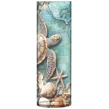 Imagem de Ocean Turtle Beach Painting Coast, vasos cilíndricos decorativos para flores, vasos e plantadores de plástico, decoração floral personalizada de outono, estética, 30 cm x 9,9 cm