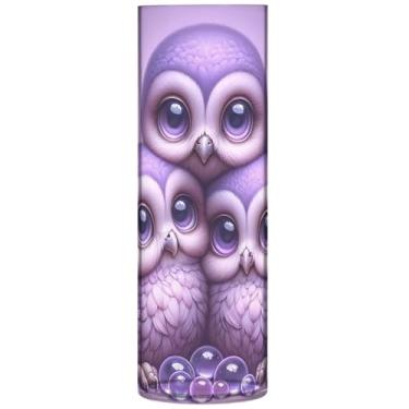 Imagem de Vasos cilíndricos decoração de casa corujas lavanda floral grande vaso de plástico bonito personalizado exclusivo decoração de casa estética, 30 cm x 9,9 cm