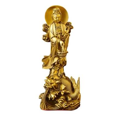 Imagem de FENNYYAR Ornamento de Bodhisattva Guanyin de cobre feito à mão, 23 cm e 23 cm, estátua de Buda doméstica artesanal