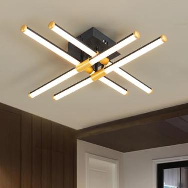 Imagem de Lustre moderno linear semi-embutido, luminária de teto minimalista com controle remoto, lâmpada de teto LED para sala de estar e quarto.