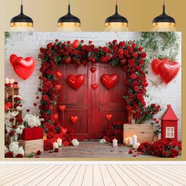 Imagem de Pano de fundo feliz dia dos namorados para fotografia rosas vermelhas romântico dia dos namorados casamento chá de panela decoração de festa de aniversário de casamento banner 2,1 x 1,5 m