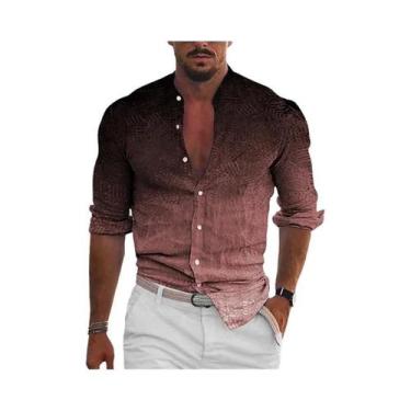 Imagem de Camisa Masculina De Manga Longa Com Estilo Retrô E Botões, Gola De Out