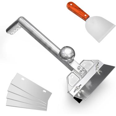 Imagem de HUOYANSHE Conjunto de raspador de grelha resistente com lâminas de substituição, acessórios de grelha de topo plano, kit de limpeza de chapa para restaurantes, jantares, limpeza de churrasqueira ao ar