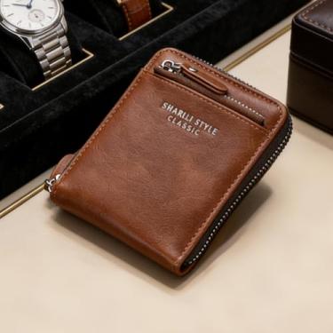 Imagem de Carteira masculina de couro curta com zíper, casual cinza-acinzentado (cinza-claro)