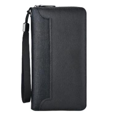 Imagem de Carteira masculina, carteira longa de couro com zíper único, grande capacidade com vários compartimentos para cartão de crédito e janela para identidade, design seguro multifuncional (preto)