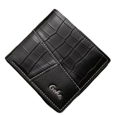 Imagem de Carteira masculina dobrável de couro curta, design compacto elegante (preto)