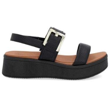 Imagem de Sandália Anabela Feminina Couro Fivela Preto Usaflex AM23003-Feminino