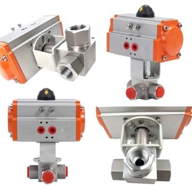 Imagem de 1 peça válvula de esfera pneumática de 3 vias de alta pressão aço inoxidável rosca fêmea válvula hidráulica de nitrogênio de grau industrial 32Mpa T/L tipo (5 cm)