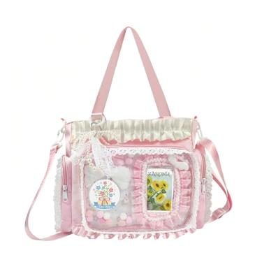 Imagem de KJEYOB Bolsa Ita, bolsa de exibição de pinos transparentes DIY com inserção e acessórios, bolsa transversal anime Kawaii Ita, bolsas de ombro femininas Y2K, rosa, Medium, Moderno