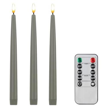 Imagem de CVHOMEDECO. Velas cônicas sem chamas com controle remoto de 10 teclas, operadas por pilhas, LED, cintilantes, 3D, velas de janela de pavio com acabamento em cera real, decoração de festa de Natal em