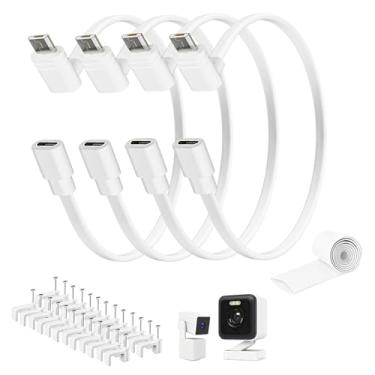 Imagem de Cabo de extensão de alimentação para câmera de 9 metros (pacote com 4), compatível com Wyze Cam Pan V3, Arlo Essential, Blink Outdoor (3ª geração), cabo de carregamento micro USB em forma de L de 90