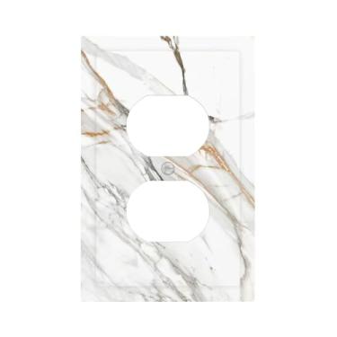 Imagem de ybclf Capa de interruptor de luz de mármore cinza branco capas de tomada placa de parede dourada cinza placa decorativa receptáculo placa frontal para banheiro, cozinha, quarto