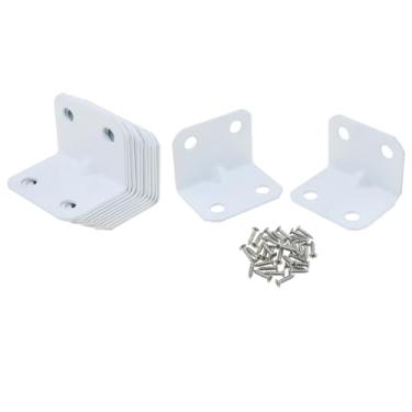 Imagem de ZZHXSM Pacote com 12 suportes de canto de metal branco, suportes de prateleira em forma de L de 25 x 25 x 32 mm, suportes em L de ângulo reto de 90 graus com parafusos, para madeira, prateleiras