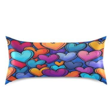 Imagem de ATTX Fronha de cetim com estampa de corações de amor coloridos com fecho de envelope, macia e refrescante para cabelo e pele, tamanho king size 20 x 40 polegadas (136)