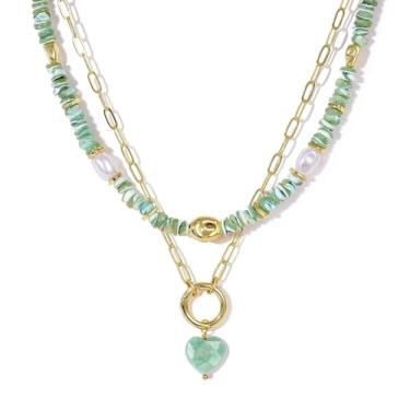 Imagem de KissYan Colares femininos com miçangas, banhado a ouro 14K, clipe de papel em camadas, com pingente de coração para o verão, joias de praia boêmias coloridas naturais e artesanais, Cobre, Sem Pedra