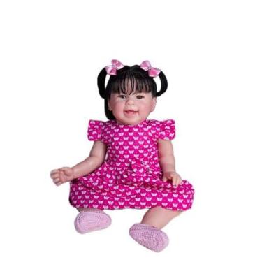 Imagem de Bebê reborn artesanal realista menina sorrindo de vestido - Mundo Azul