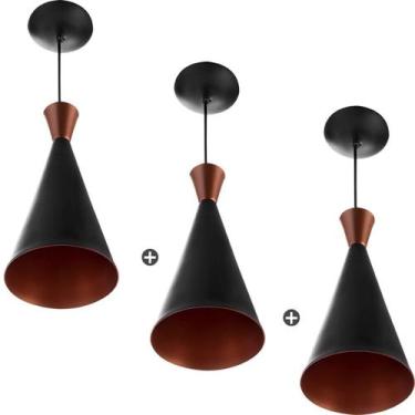 Imagem de 3 Pendentes Cone Preto Canadá Sala Cozinha Churrasqueir - MARRYLUZ