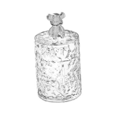 Imagem de WeiLaiKeQi Porta-palitos, porta-cotonetes, fofo, decorativo, caixa organizadora, com tampa transparente para casa, banheiro e escritório, Redondo