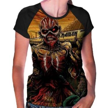 Imagem de Camiseta Raglan Baby Look Banda Iron Maiden Ref:217, Preto, XG