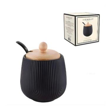Imagem de Açucareiro Preto Premium Design De Luxo 360ml Tampa De Bambu Preto - H