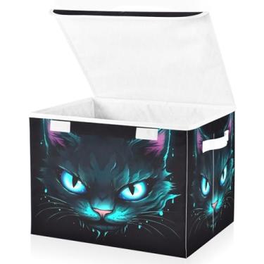Imagem de Blueangle Cestos de armazenamento azul neon olho de gato com tampas, 42 x 32 x 30 cm, grande cesta organizadora dobrável para decoração de casa e escritório (127)