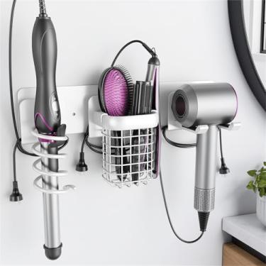 Imagem de Suporte de secador de cabelo, suporte de secador de cabelo de aço inoxidável montado na parede, suporte autoadesivo para secador de cabelo, suporte de secador de cabelo para banheiro (branco)