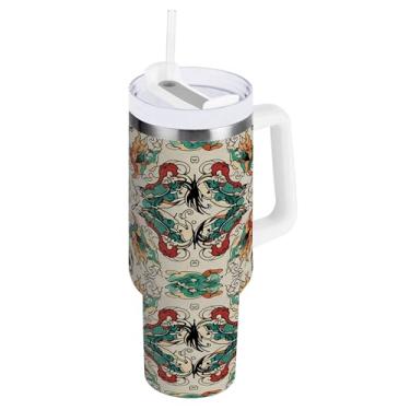 Imagem de SEHANY Copo Skull Gothic de 1,134 g com alça, copo isolado de aço inoxidável de parede dupla, à prova de vazamento, caneca de café isolada para viagem, cabe no suporte de copo de carro