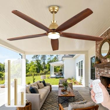 Imagem de YZEENM Ventiladores De Teto Externos 60" Para Pátios Com Iluminação, Controle Remoto Ventilador Grande, Nogueira Dourada Estilo Fazenda, Motor Cc Silencioso Varanda, Garagem, Gazebo, Corredor, Sala